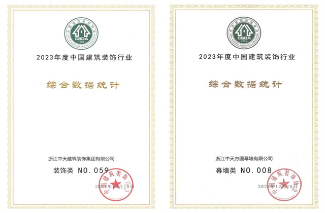 人生就是博装饰集团位列2023年度中国建筑装饰企业百强59位、幕墙百强第8位